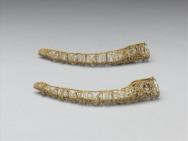 銅鍍金纍絲福壽紋指甲套