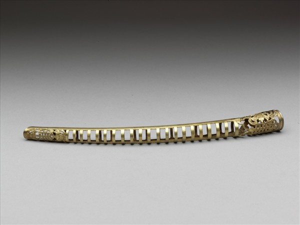 銅鍍金鏤空福壽一字紋指甲套