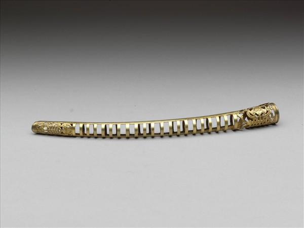 銅鍍金鏤空福壽一字紋指甲套