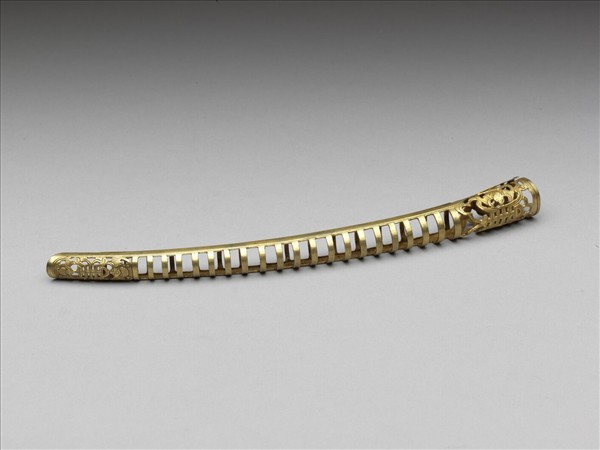 銅鍍金鏤空福壽一字紋指甲套