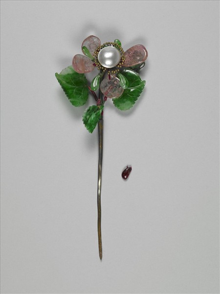 翡翠碧璽嵌珠花簪