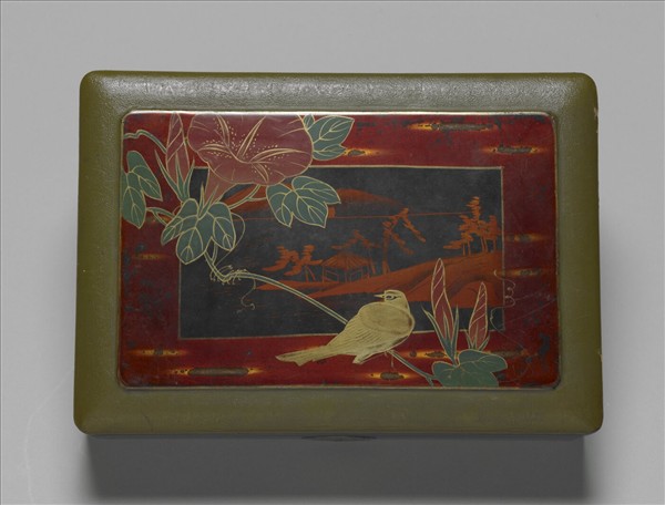 花鳥山水彩漆長方盒