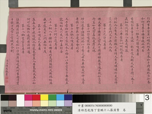 清綿恩乾隆丁雲鵬十八羅漢贊　卷