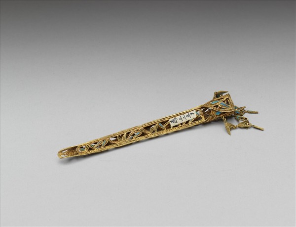 銅鍍金點翠竹葉紋鏤空指甲套