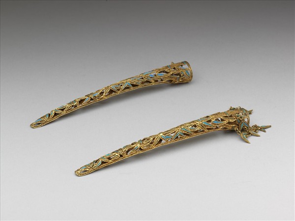 銅鍍金點翠竹葉紋鏤空指甲套