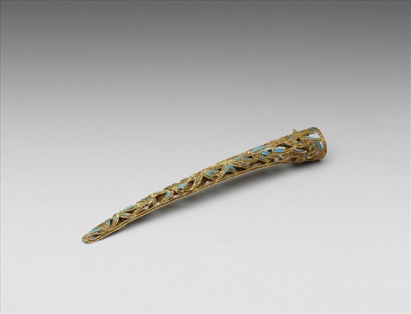 銅鍍金點翠竹葉紋鏤空指甲套