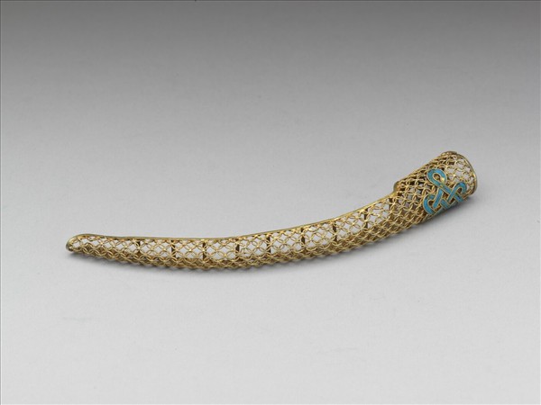 銅鍍金點翠盤長鏤空古錢紋指甲套