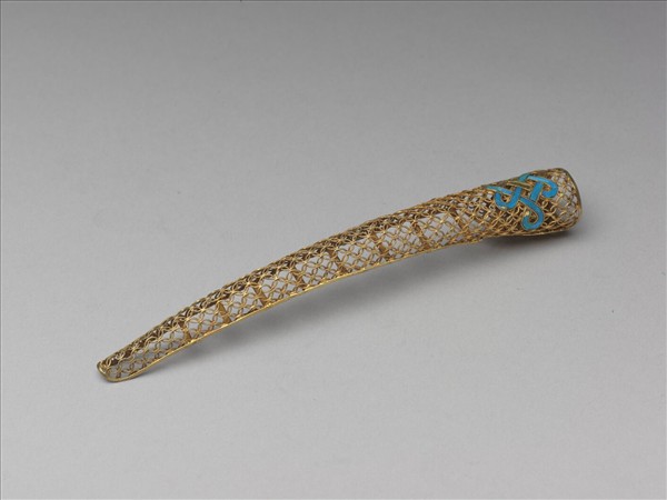 銅鍍金點翠盤長鏤空古錢紋指甲套