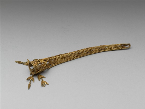 銅鎏金鏤空纍絲竹葉紋指甲套