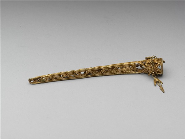 銅鎏金鏤空纍絲竹葉紋指甲套