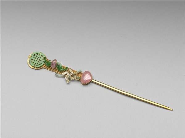 銀鍍金點翠福壽紋耳挖簪