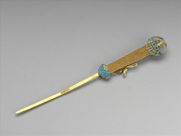 銀鍍金點翠福壽紋耳挖簪