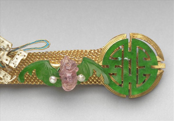 銀鍍金點翠福壽紋耳挖簪