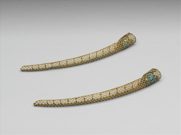 銅鍍金點翠盤長鏤空古錢紋指甲套