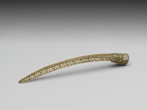 銅鍍金點翠盤長鏤空古錢紋指甲套