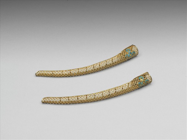 銅鍍金點翠盤長鏤空古錢紋指甲套