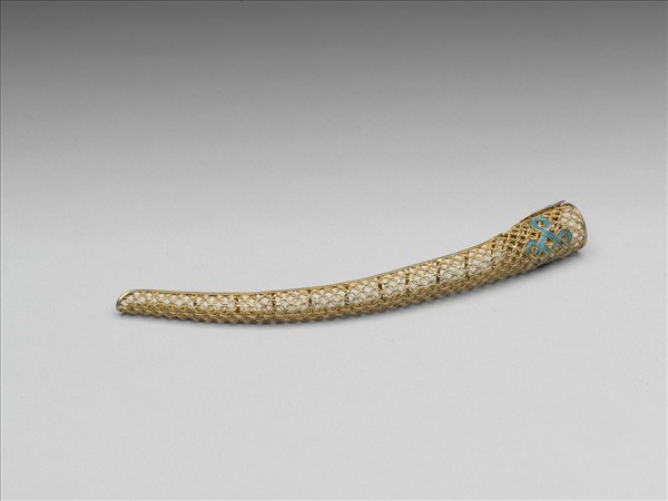 銅鍍金點翠盤長鏤空古錢紋指甲套