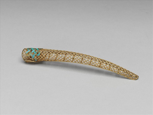 銅鍍金點翠盤長鏤空古錢紋指甲套