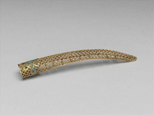 銅鍍金點翠盤長鏤空古錢紋指甲套