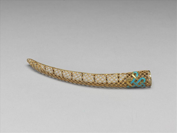 銅鍍金點翠盤長鏤空古錢紋指甲套