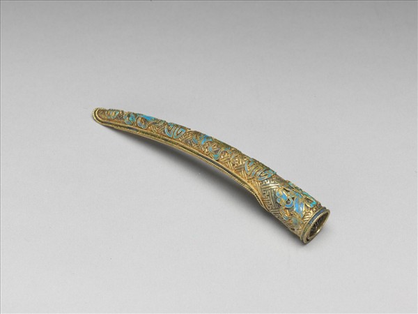 銅鍍金鏤空點翠萬壽如意指甲套