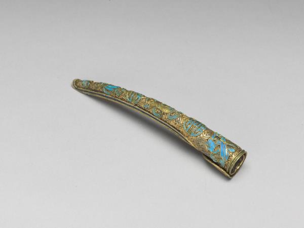 銅鍍金鏤空點翠萬壽如意指甲套