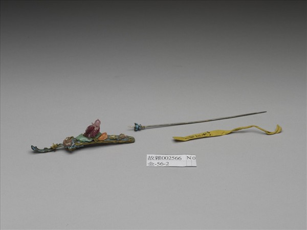 銀鍍金點翠嵌寶石仙人過海耳挖簪