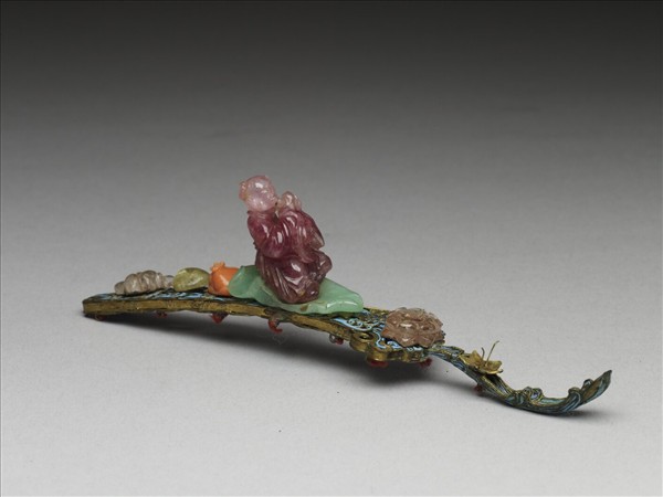 銀鍍金點翠嵌寶石仙人過海耳挖簪