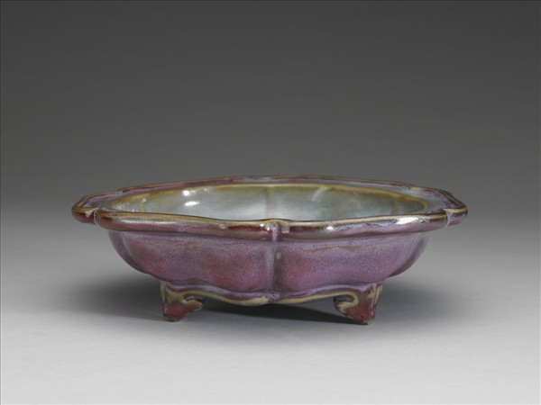 鈞窯 天藍玫瑰紫葵花式盆托