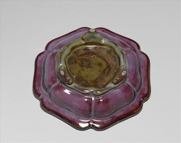 鈞窯 天藍玫瑰紫葵花式盆托