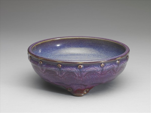 鈞窯 天藍丁香紫鼓釘式瓷盆托