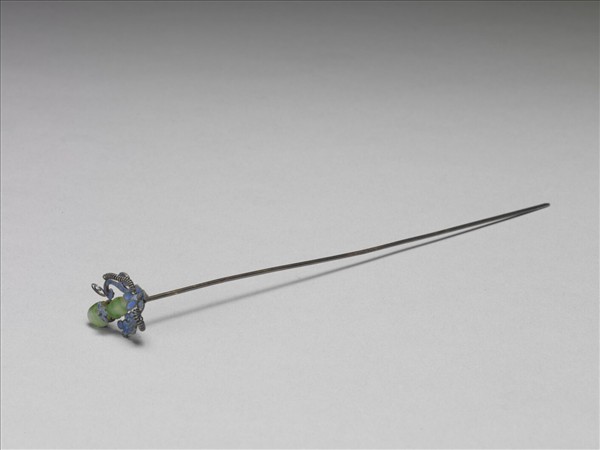 銀鍍金燒藍嵌翠玉簪