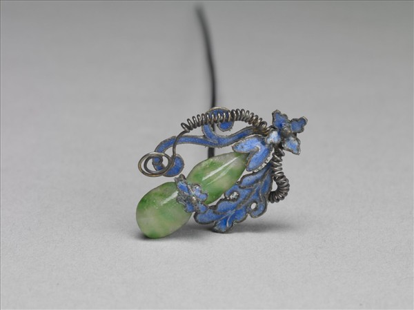 銀鍍金燒藍嵌翠玉簪