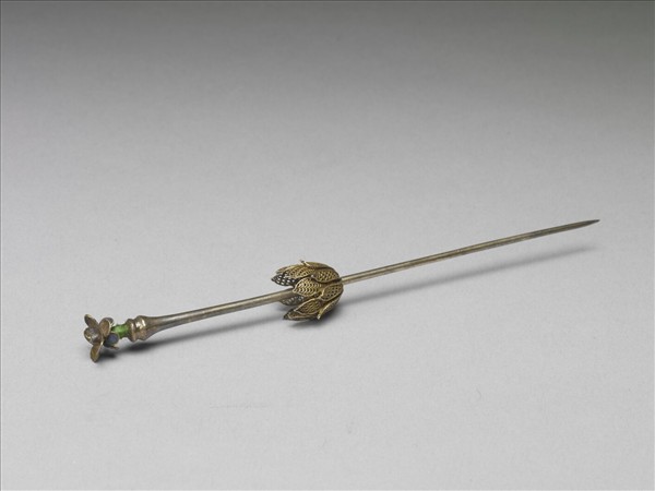 銀鍍金點翠花托簪