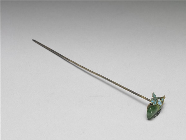 銀鎏金點翠嵌翠玉簪