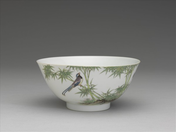 琺瑯彩藍鵲竹石圖碗