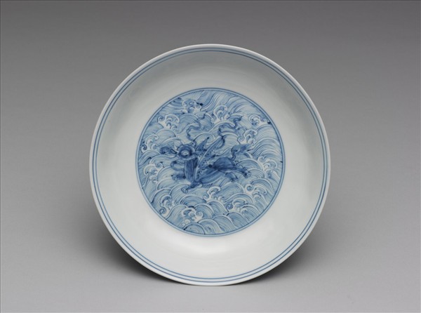 青花海獸紋盤