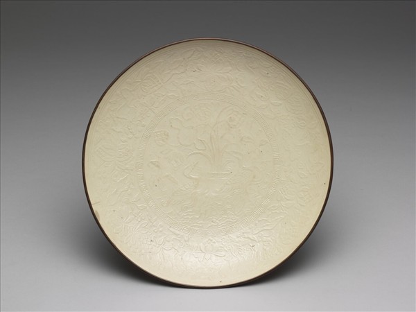 定窯 印花蓮塘雙鳧大盤