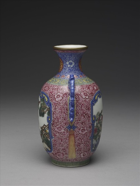 琺瑯彩開光花鳥圖螭耳瓶