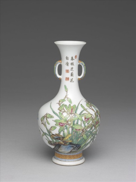 琺瑯彩蘭竹雙耳瓶