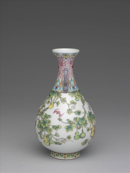 琺瑯彩福壽連綿圖雙耳瓶