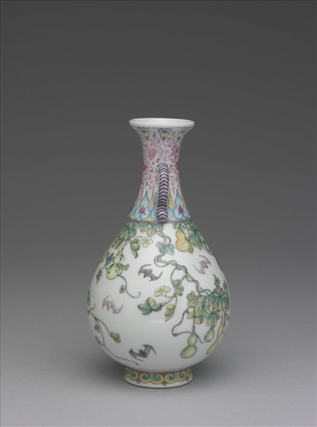 琺瑯彩福壽連綿圖雙耳瓶