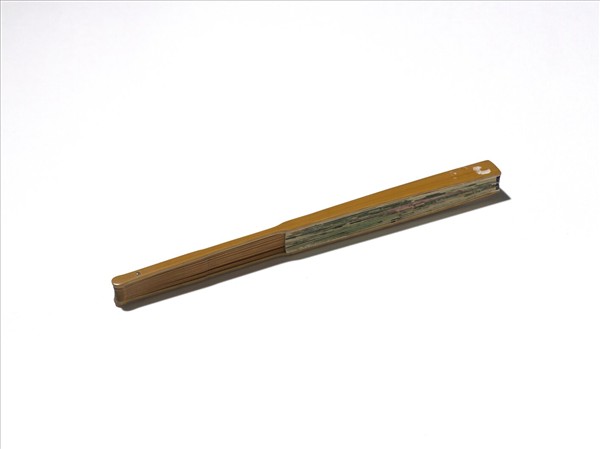 民國王震牡丹孔雀並行書五言詩　成扇　牡丹孔雀