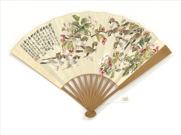 民國葉鴻業花鳥周承德行楷書節書海日樓詩　成扇　周承德行楷書節書海日樓詩