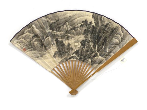 民國蕭愻山水黃濬行書姜夔詞二首　成扇　蕭愻山水