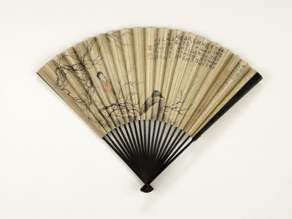 清費丹旭畫仕女殷樹柏楷書黃崗竹樓記　成扇　殷樹柏楷書黃崗竹樓記