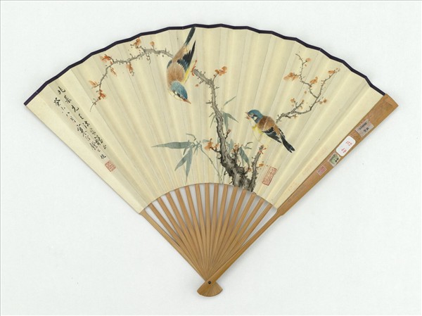 民國譚澤闓行楷書姜夔戲仲遠淡黃柳江寒汀花鳥　成扇　譚澤闓行楷書姜夔戲仲遠淡黃柳