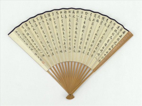 民國譚澤闓行楷書姜夔戲仲遠淡黃柳江寒汀花鳥　成扇　譚澤闓行楷書姜夔戲仲遠淡黃柳