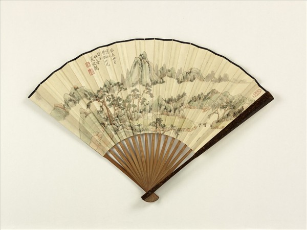 民國夏敬觀山水張元濟楷書五言古詩　成扇　夏敬觀山水