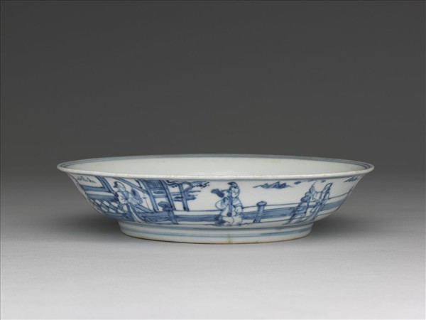 青花三友仕女圖盤